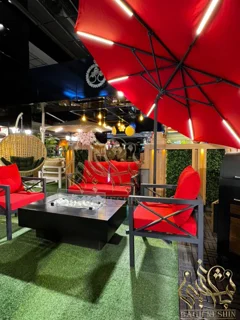 چتر باغی پایه کنار ۳۶۰ درجه چراغ‌دار | سایبان فضای باز لوکس